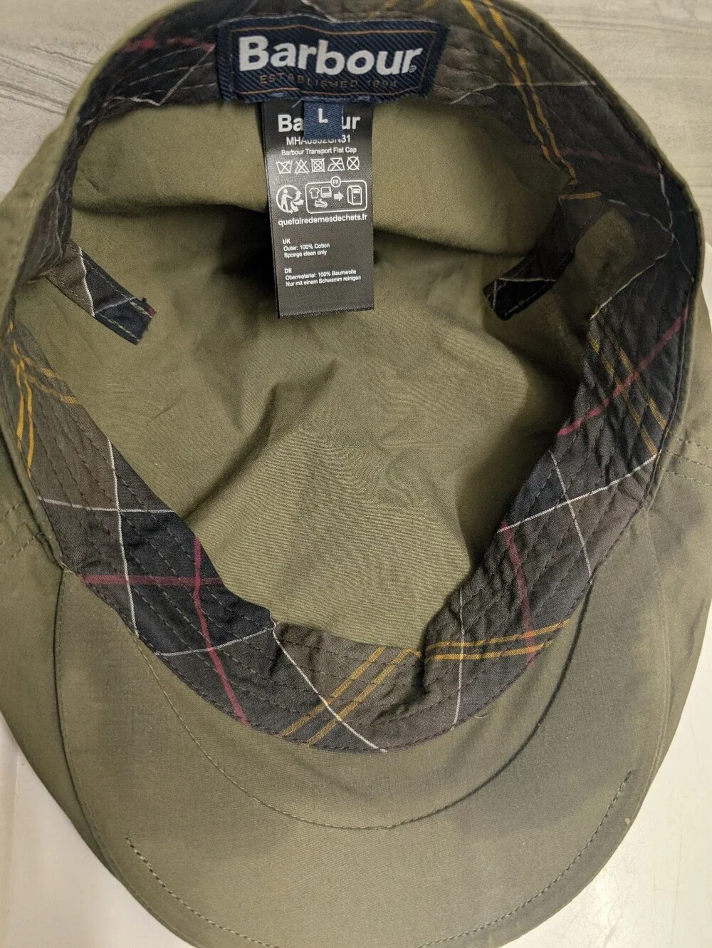 BARBOUR Olive Flat Transport Hat